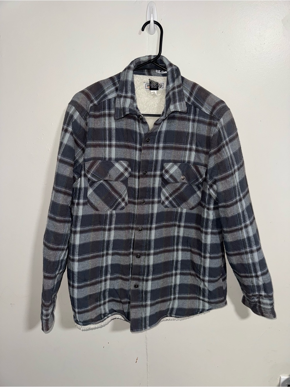 Urban Pipeline Jacket Mens Plaid Sherpa Lined Shirt Jacket Shacket Plush Sz L